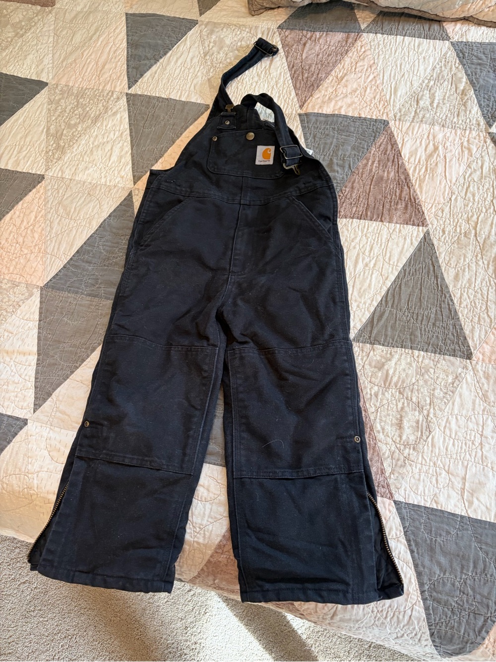 Carhartt quilted insulated Kids Black Bib Overalls with Side Zips